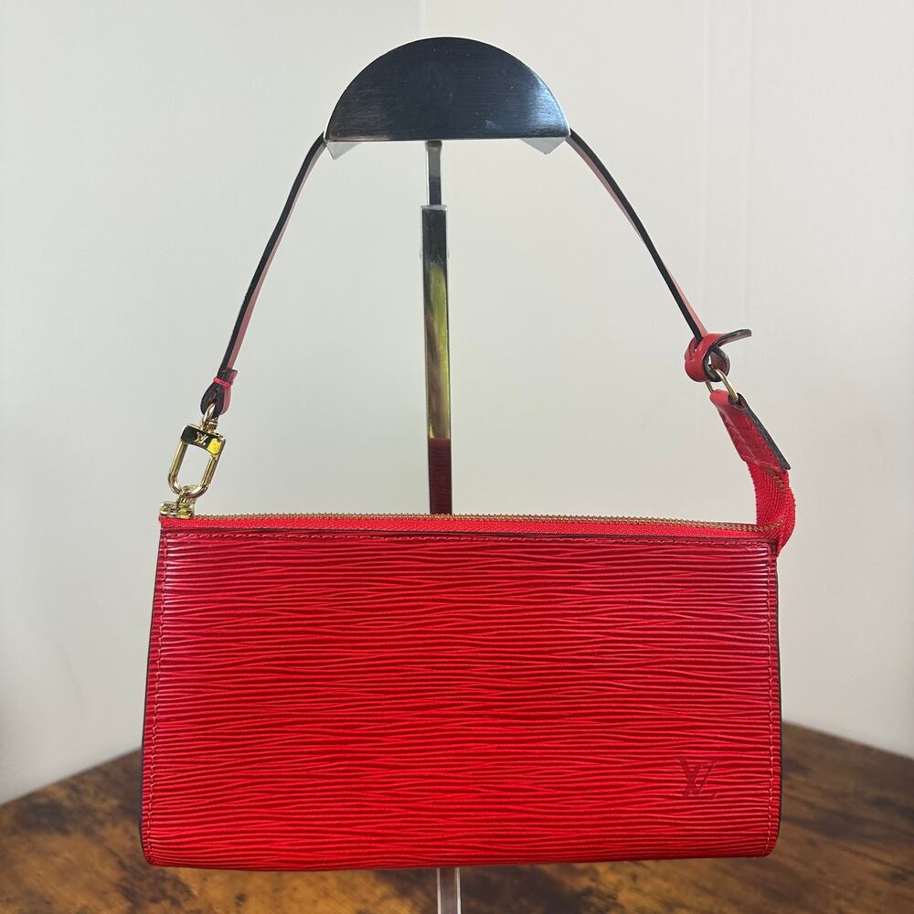 Authentic Louis Vuitton Red Epi Leather Accessories Pochette Bag Vintage